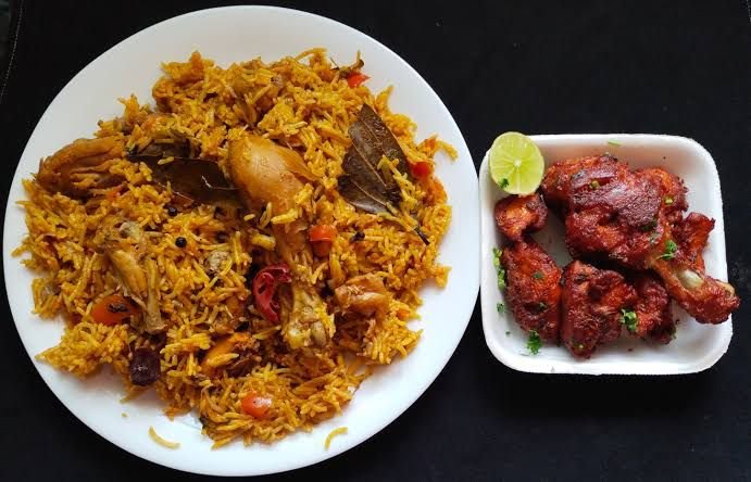 Chicken biryani with Kebab